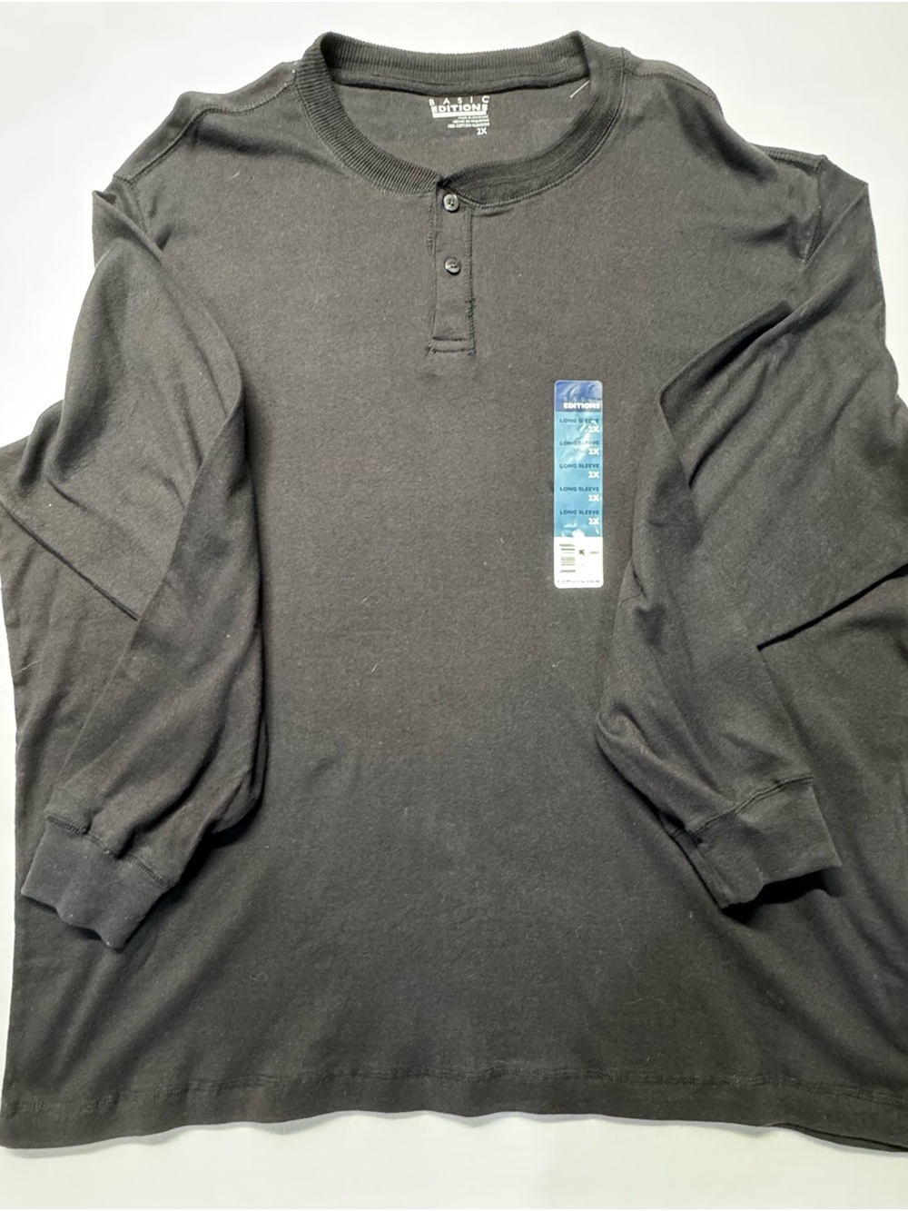 Basic Editions Men’s Black Long-Sleeve Henley Shirt